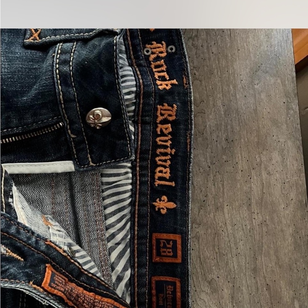 Rock Revival Women's Dark Blue and Orange Boot Cut Jeans slim fit bootcut